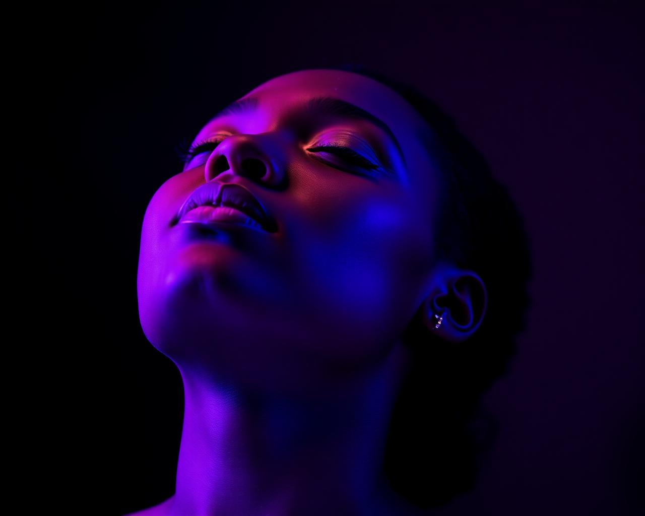 Portrait with purple lighting